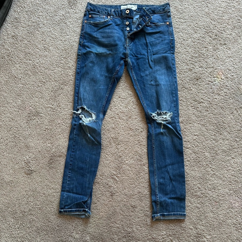 TOPMAN Stretch Skinny Jeans – Distressed Knees
